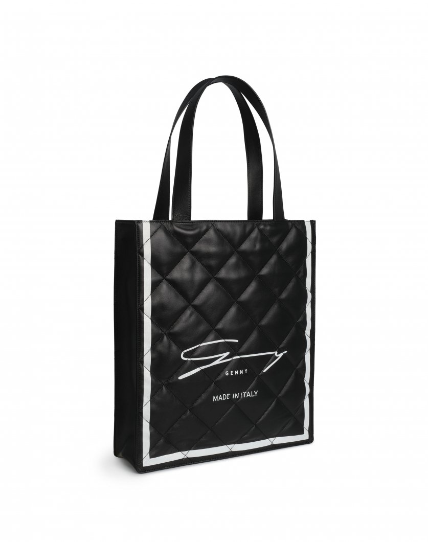 Black quilted leather shopper bag