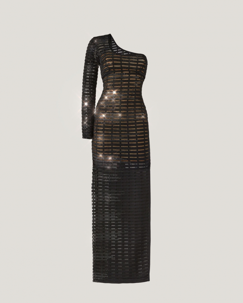 Elegant one-shoulder black iconic dress