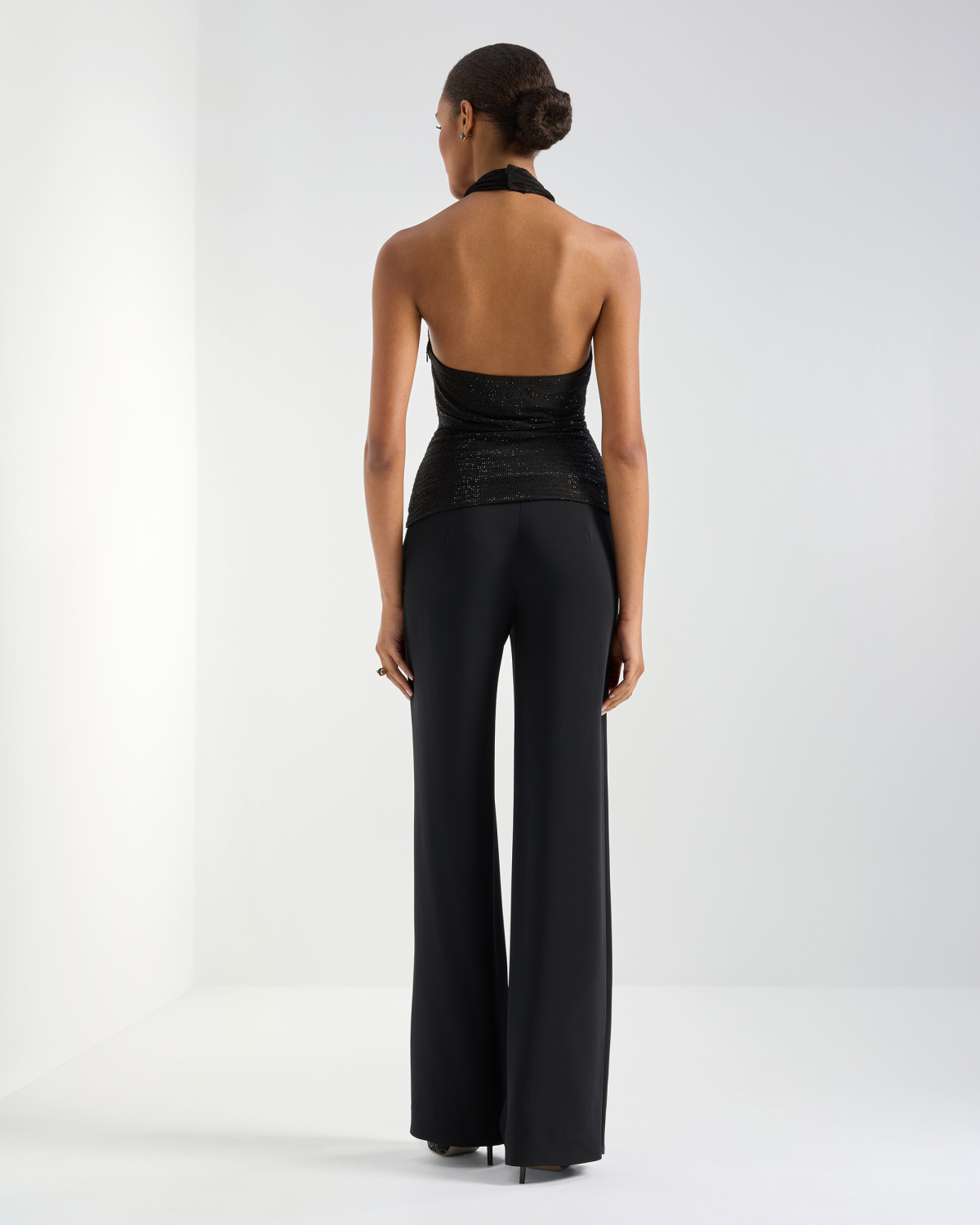 Crossed-neck tulle top with