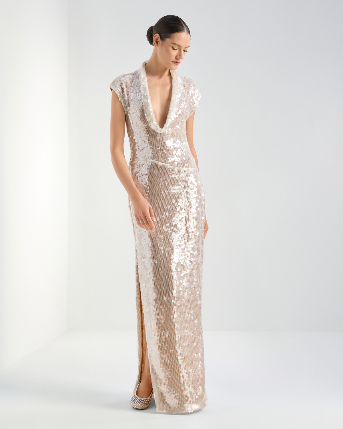 Sequin dress with draped neckline | Cruise 2026 Collection, Dresses & Jumpsuits | Genny