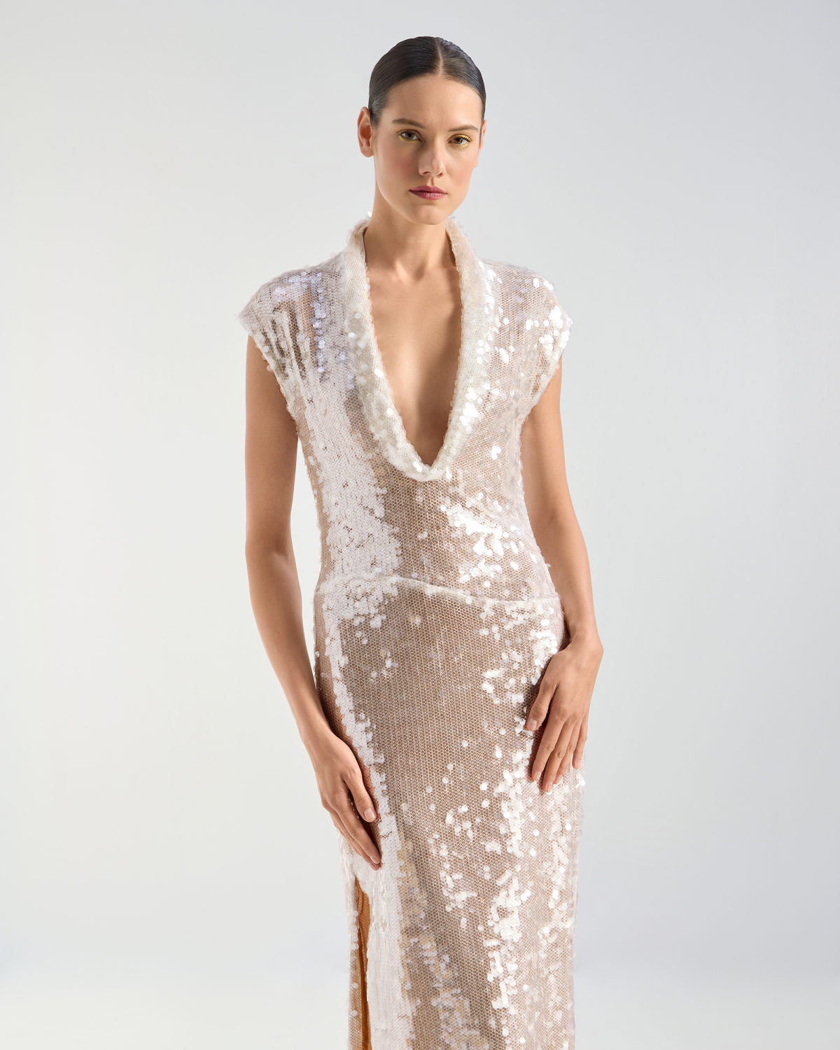 Sequin dress with draped neckline | Cruise 2026 Collection, Dresses & Jumpsuits | Genny