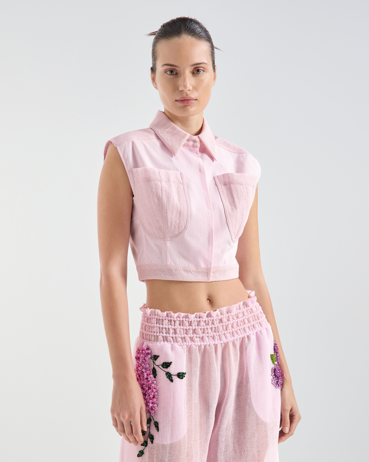 Top gilet con tessuti a contrasto | Collezione Show SS26, Top & Bluse | Genny