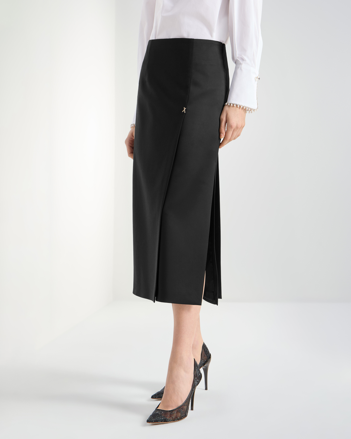Wrap-effect wool blend midi skirt | Pre Fall Collection 2026-27, Skirts & Trousers, Skirt | Genny