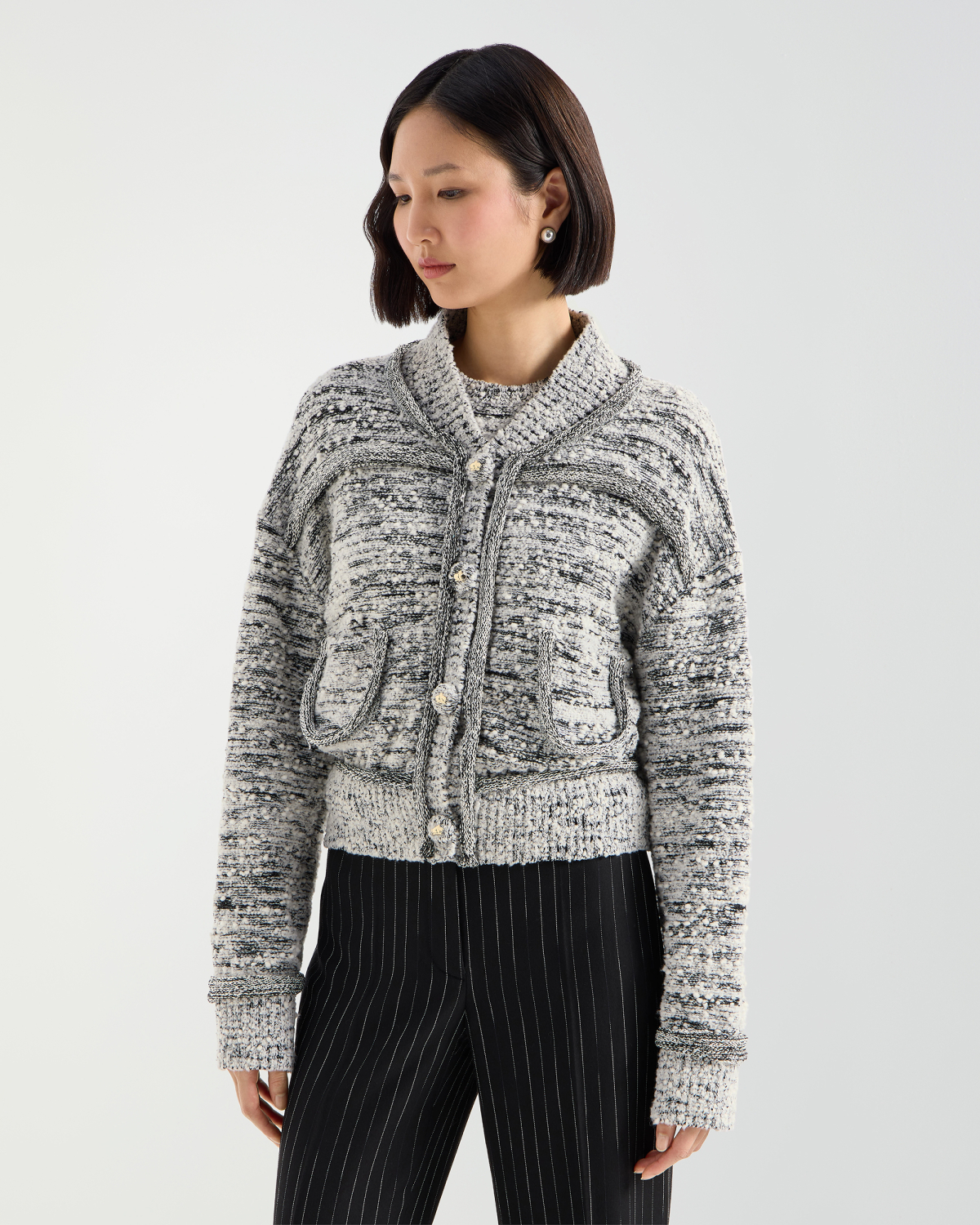 Bouclé knit cardigan with sequins | Pre Fall Collection 2026-27, Knitwear | Genny