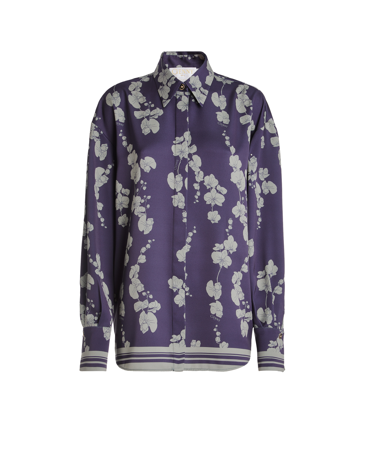 Camicia in satin con stampa orchidee | Collezione Pre Fall 2026-27, Camicie | Genny