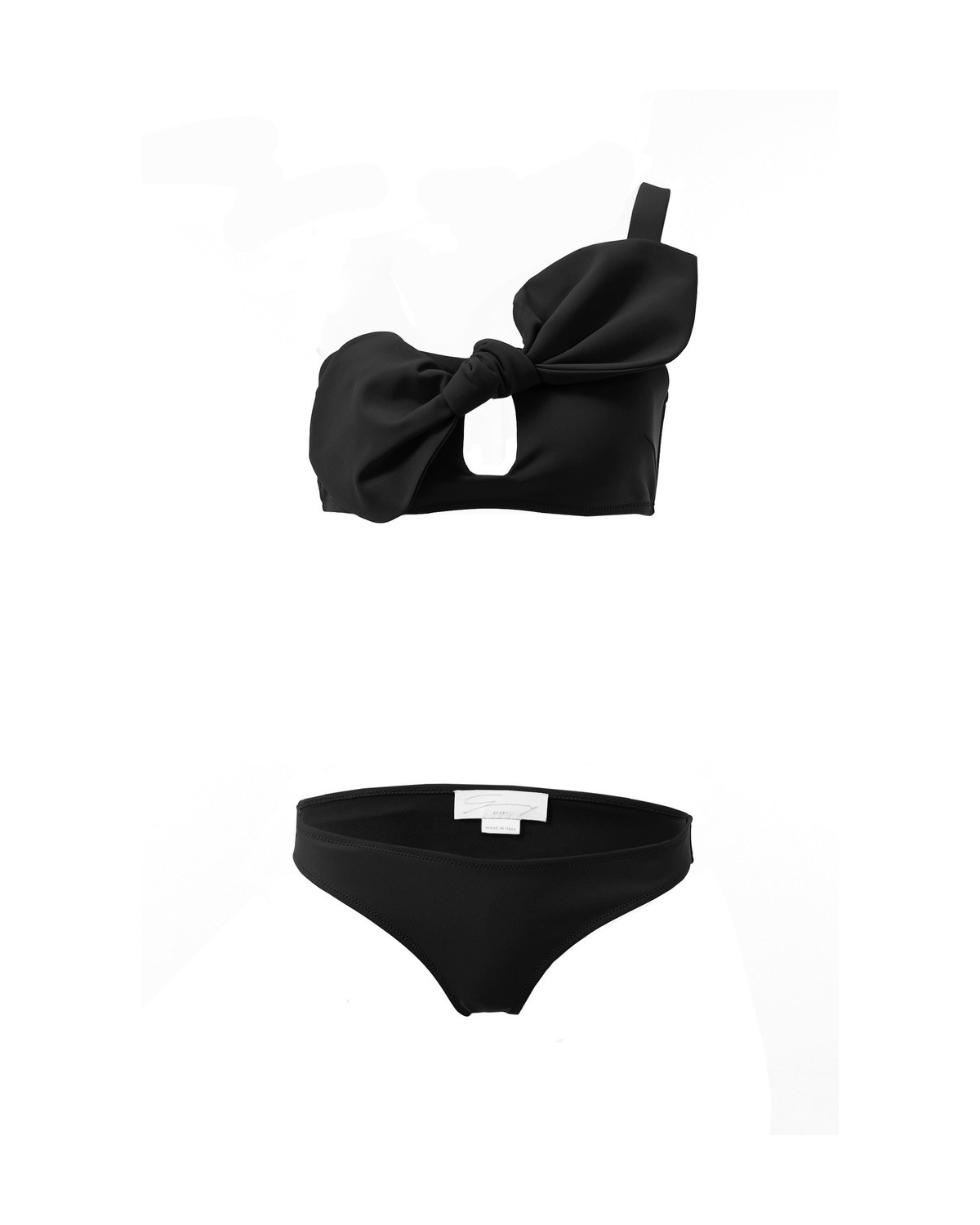 Black bow-detailed one-shoulder bikini | Swimwear, Capri Capsule Collection | Genny