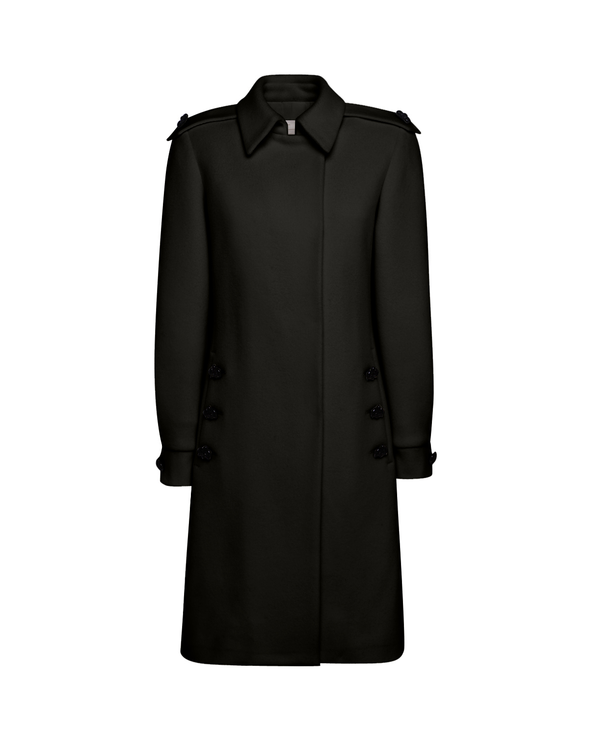 Black double-breasted wool coat | | Genny