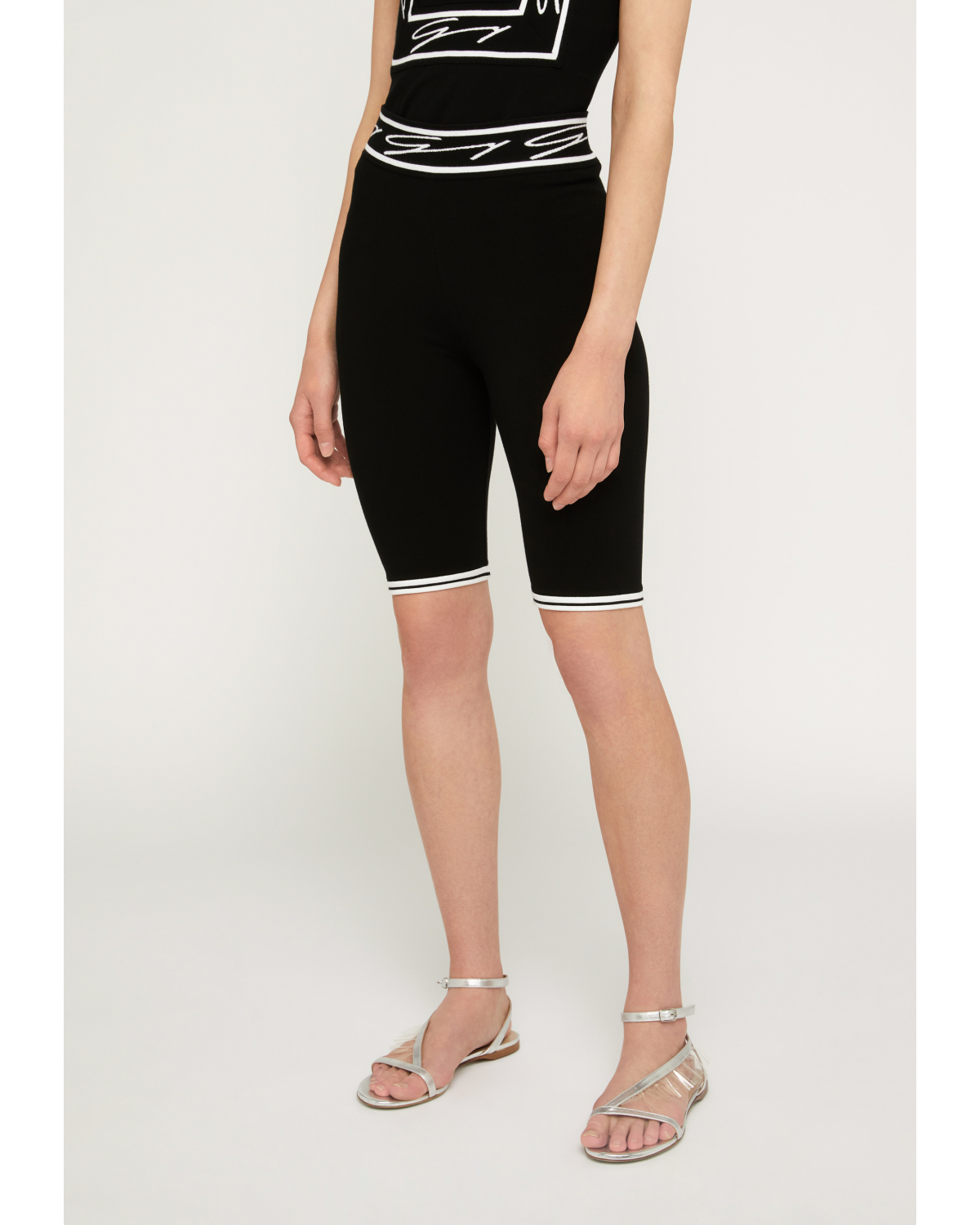 Black cycling trousers with embossed tecnique | 73_74, Mid season sale -40%, Summer Sale | Genny