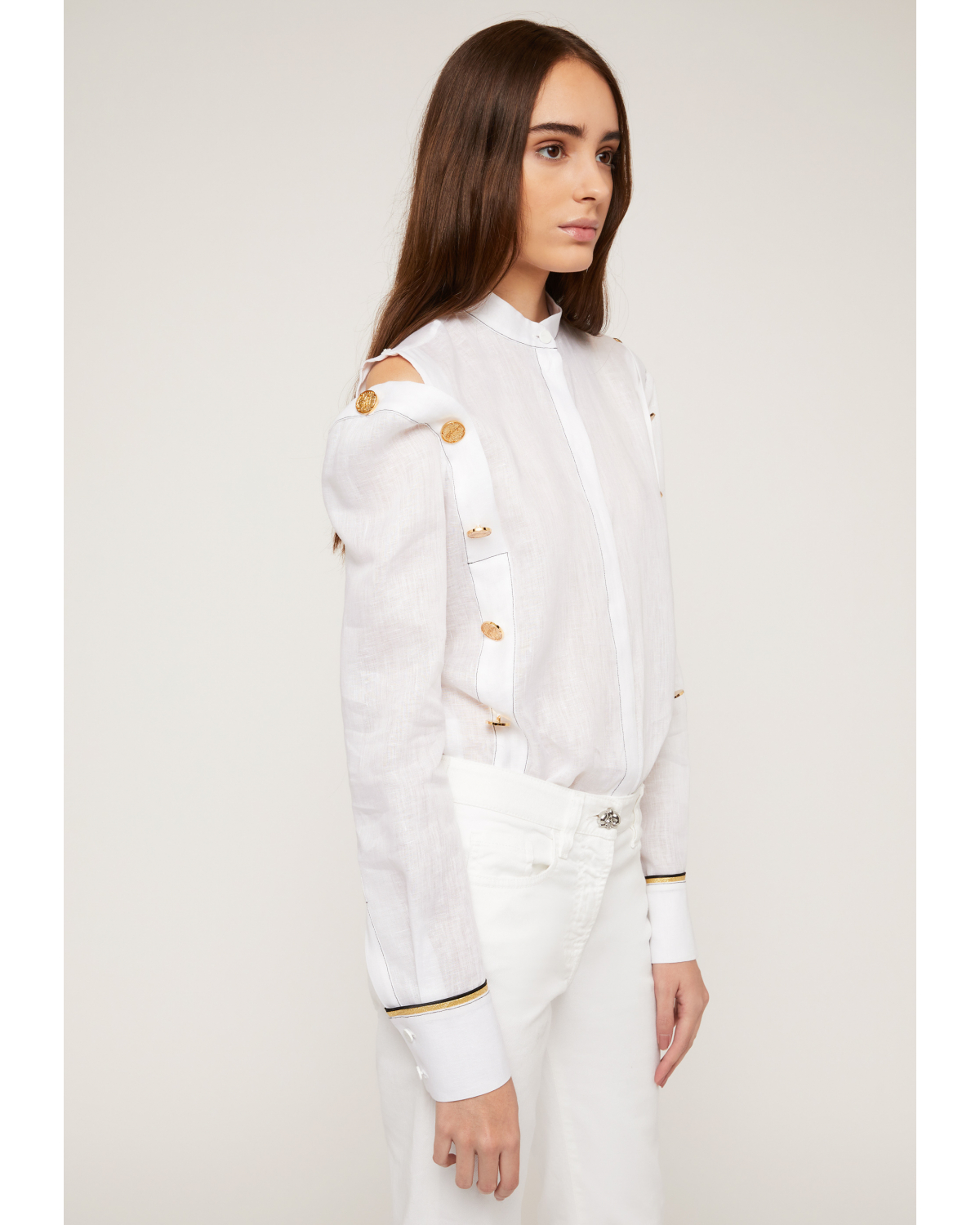 Linen white shirt with visible golden buttons | 73_74, Mid season sale -40%, Summer Sale | Genny