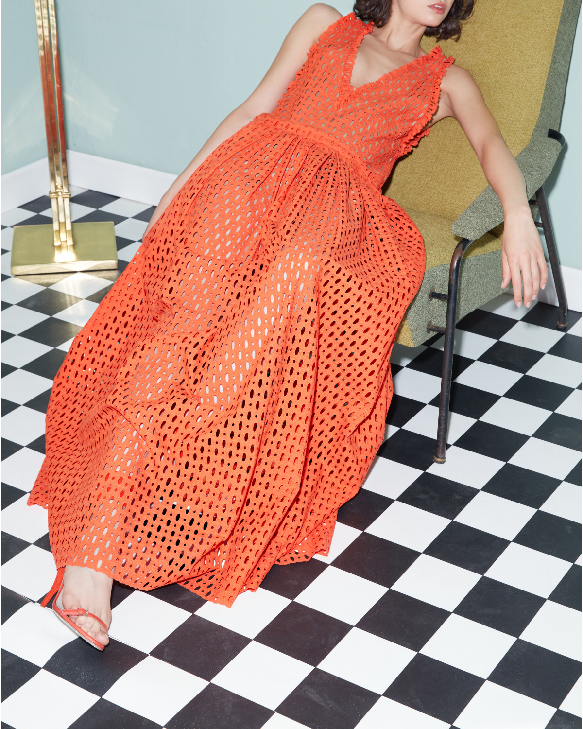Orange sleeveless maxi dress in sangallo lace | Temporary Flash Sale | Genny