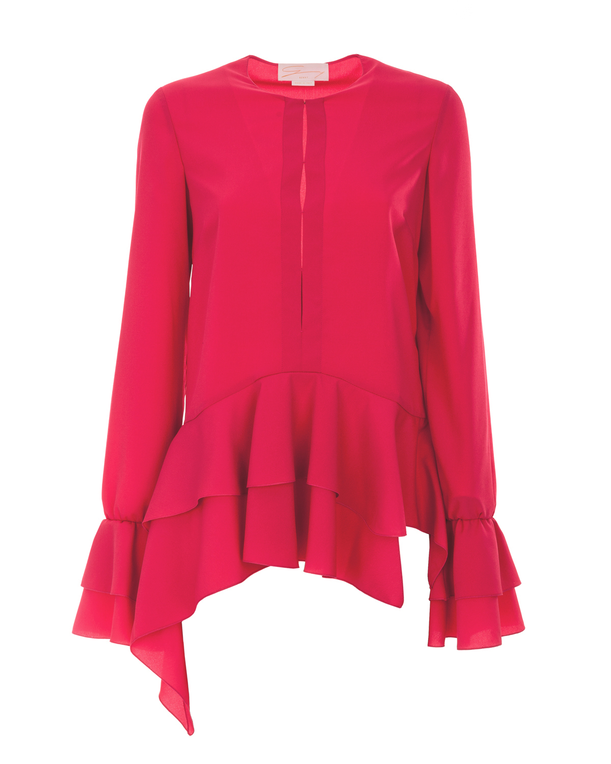 Red blouse with ruffled sleeves | | Genny