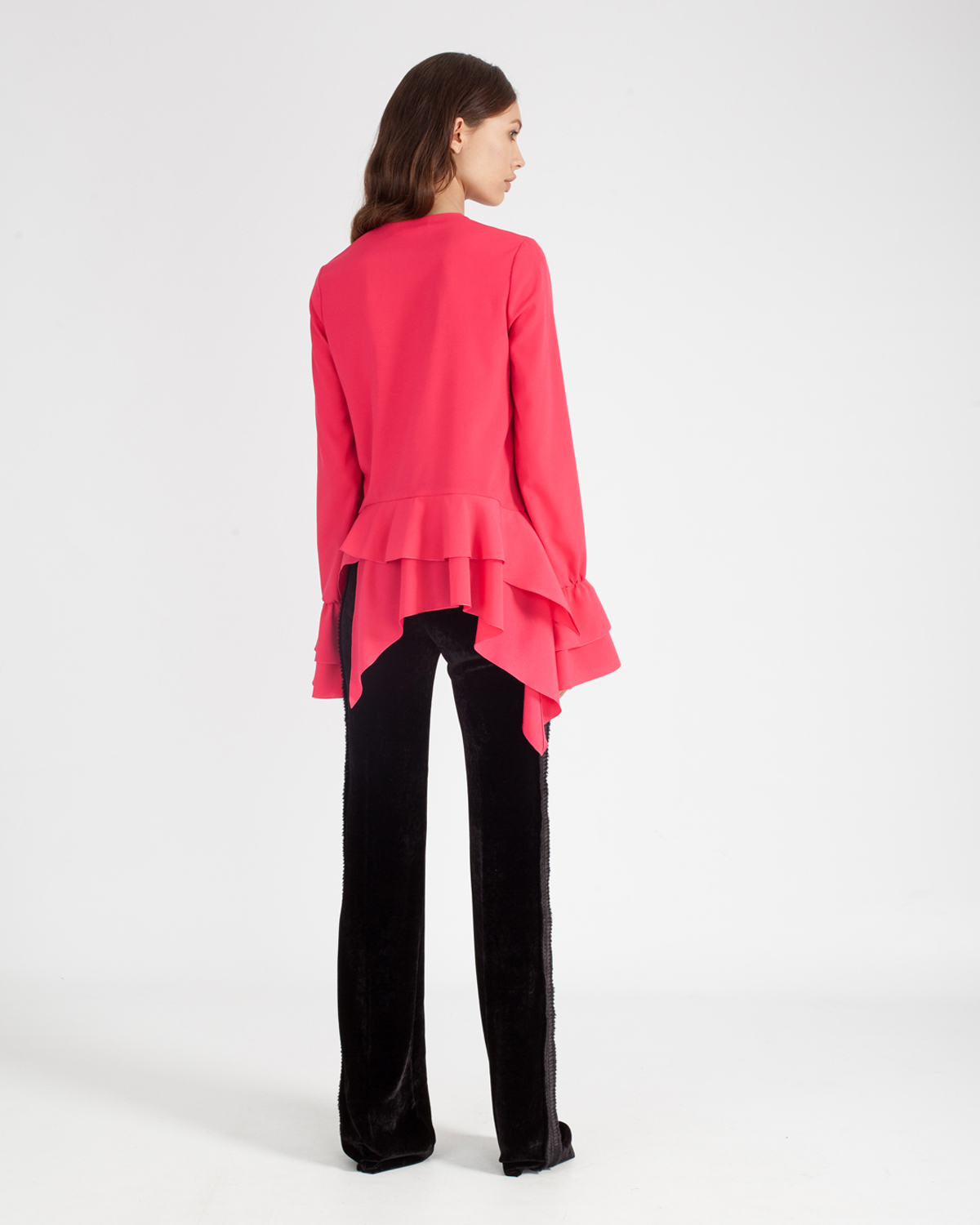 Red blouse with ruffled sleeves | | Genny