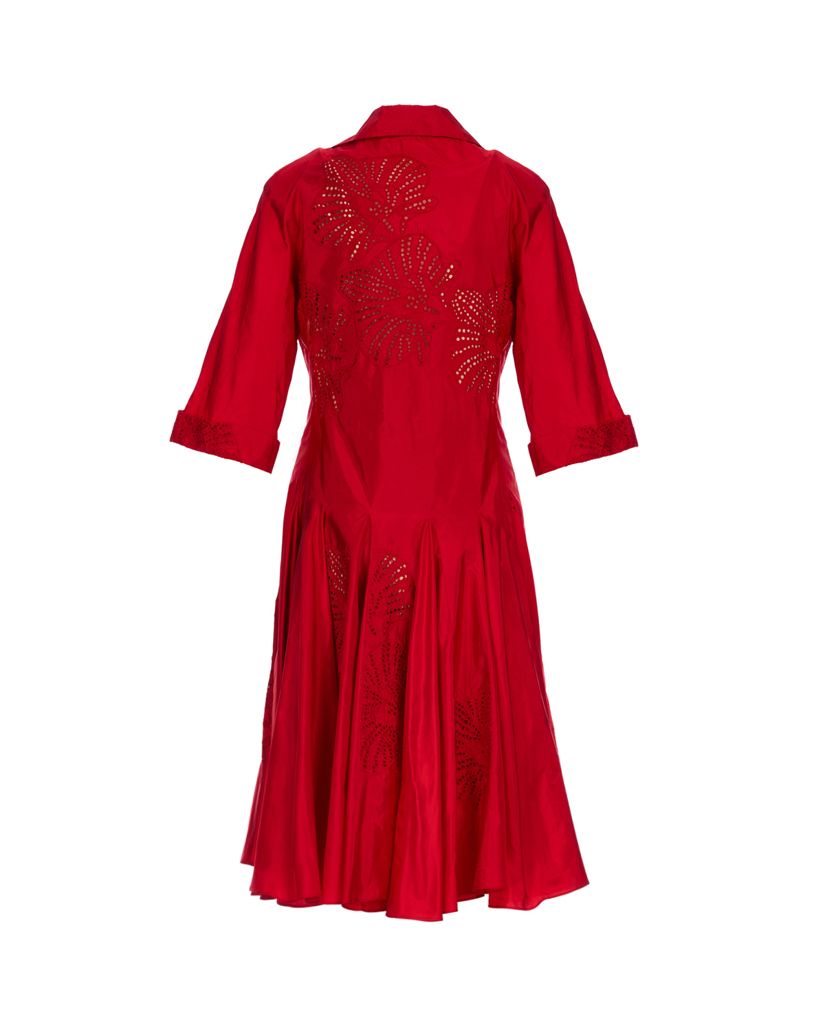 Red silk taffeta dress with orchid embroidery | -40% | Genny