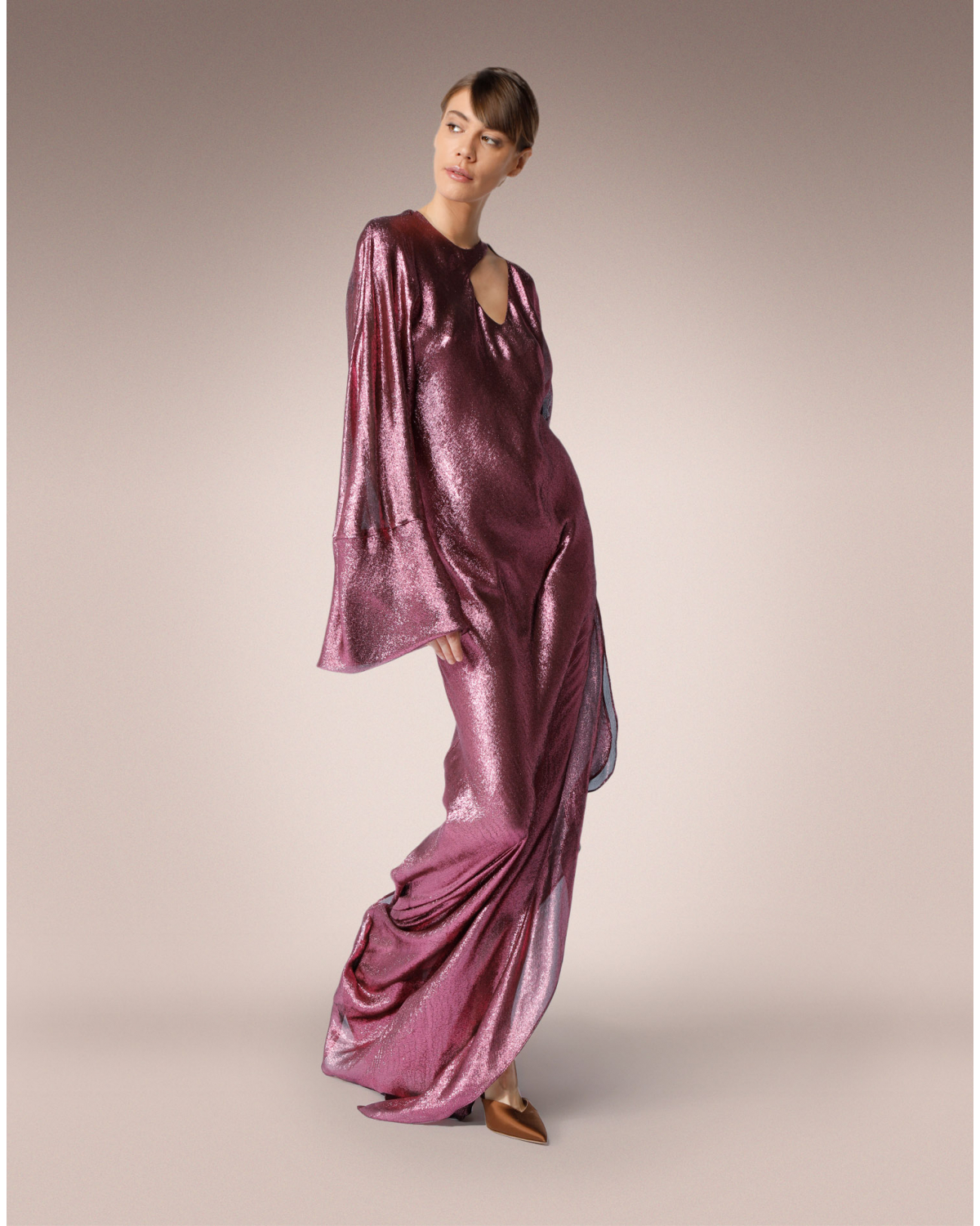 Long pink lamé dress with rear neckline | Temporary Flash Sale | Genny