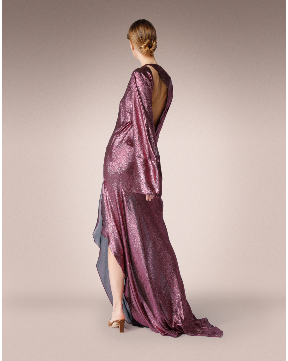 Long pink lamé dress with rear neckline | Temporary Flash Sale | Genny
