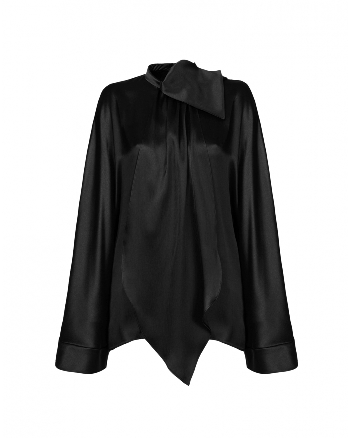 Black satin silk blouse with kimono sleeves