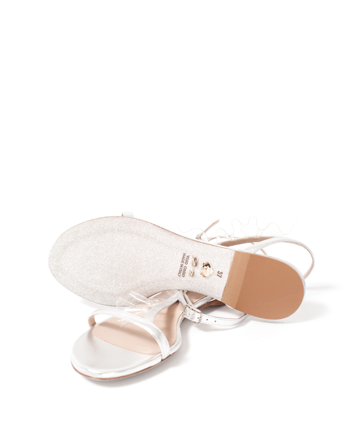 White leather low sandals with PVC inserts | Temporary Flash Sale | Genny