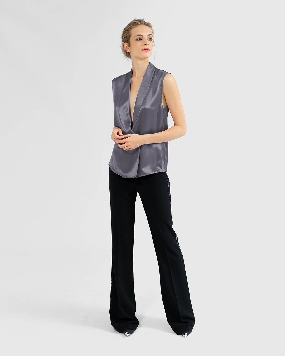 Grey sustainable silk sleeveless blouse
